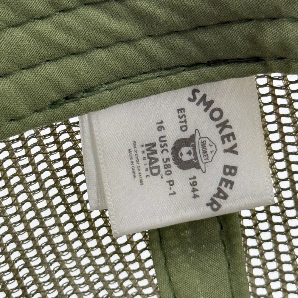 Smokey Bear Trucker Hat Green Tan Solid Cotton Mesh Patch Snapback